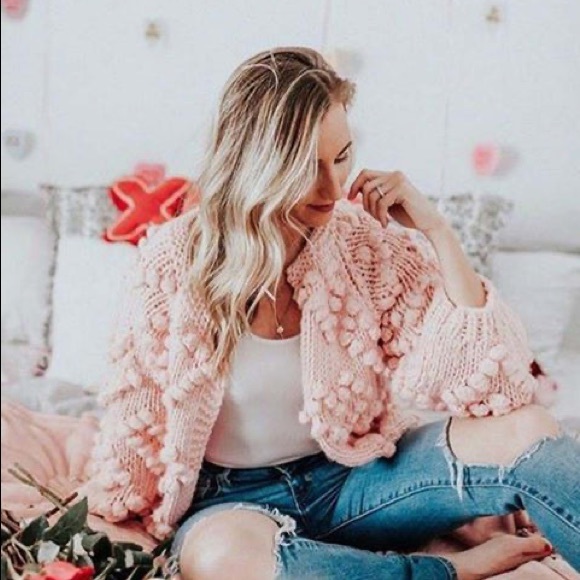 Simplee Baby Pink Heart Bubble Knit Cardigan - Picture 8 of 9